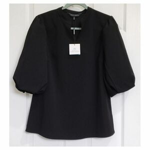 NWT Ming Wang L Deco Crepe Puff Sleeve Black Blouse – Professional Quiet Luxury